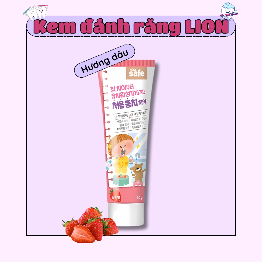 Kem đánh răng cho bé nuốt được kem đánh răng trẻ em LION Kids Safe Hàn Quốc 90g hương trái cây - Hap