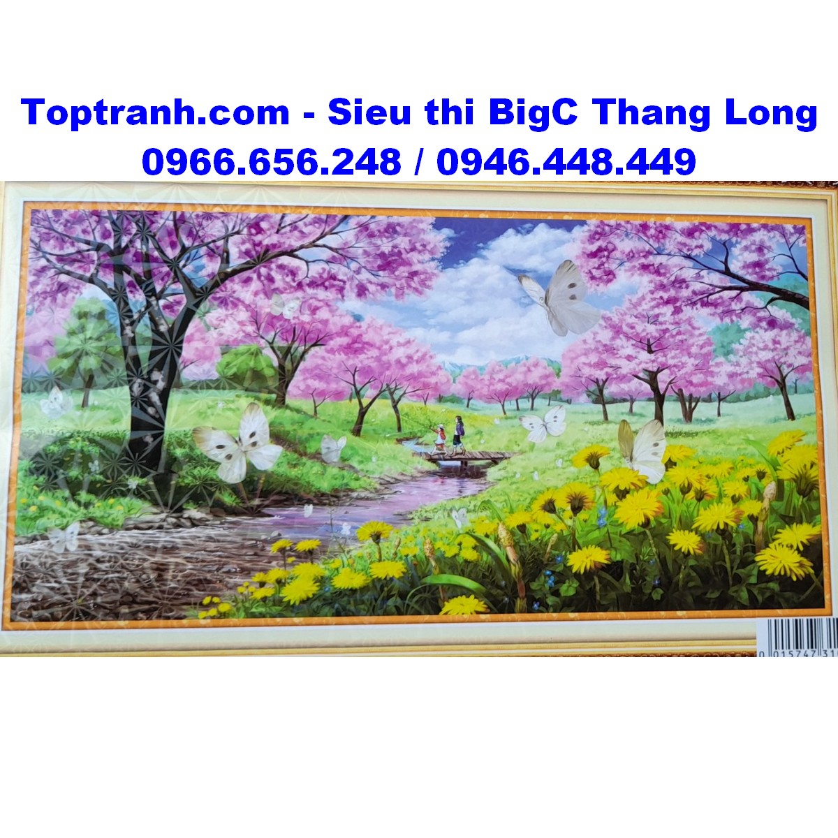 Tranh thêu chữ thập vườn cây màu hồng E157 chưa thêu
