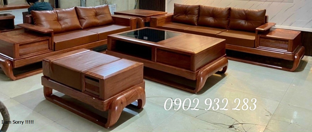 Bộ bàn ghế phòng khách sofa gỗ hương chân đùi gà mẫu hiện đại  góc L 3m10 x 250