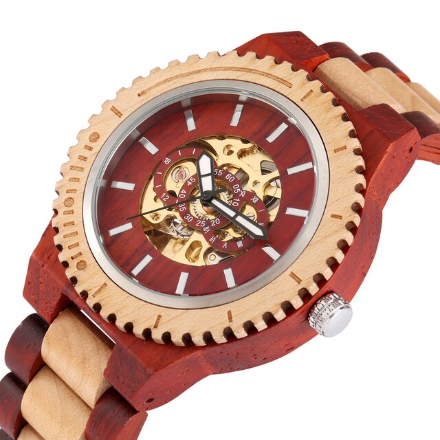 ⌚2023 Tự Động Cơ Khí đồng hồ bằng gỗ Cho nam màu đỏ Gỗ Đàn hương Maple gỗ toàn bộ Dây Đeo Đồng hồ na