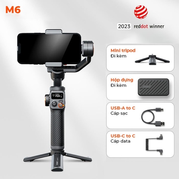 Gimbal chống rung cho điện thoại Hohem iSteady M6 FullKit có đèn - Với AI từ tính thông minh chính h