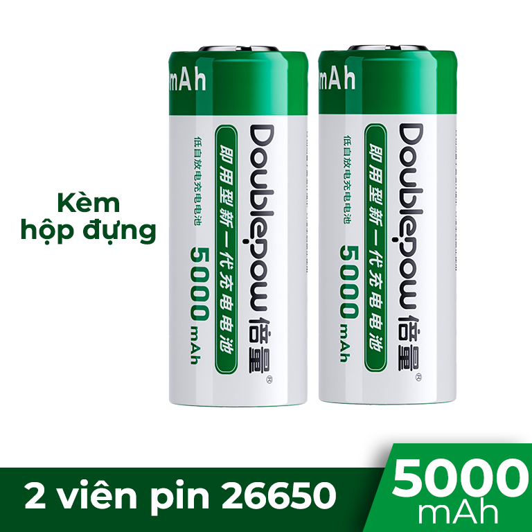 Pin Sạc 26650 Doublepow dung lượng cao 5000mAh cho đèn pin siêu sáng pin thay thế ắc quy chế pin 2s 