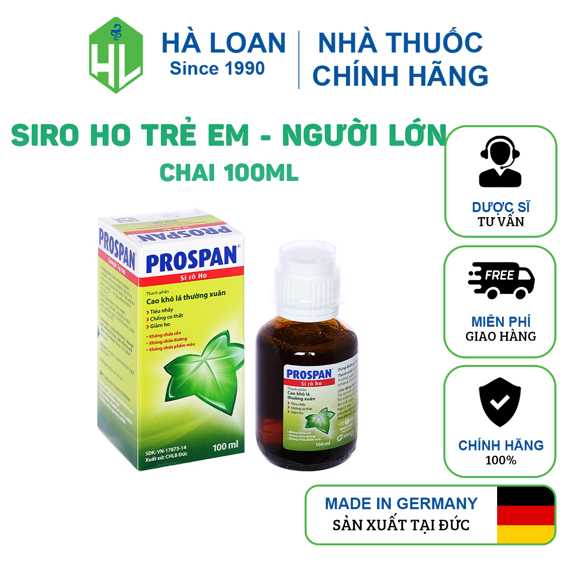 Siro ho PROSPAN Đức - Giảm ho viêm phế quản cho trẻ em và người lớn (Chai 100ml)