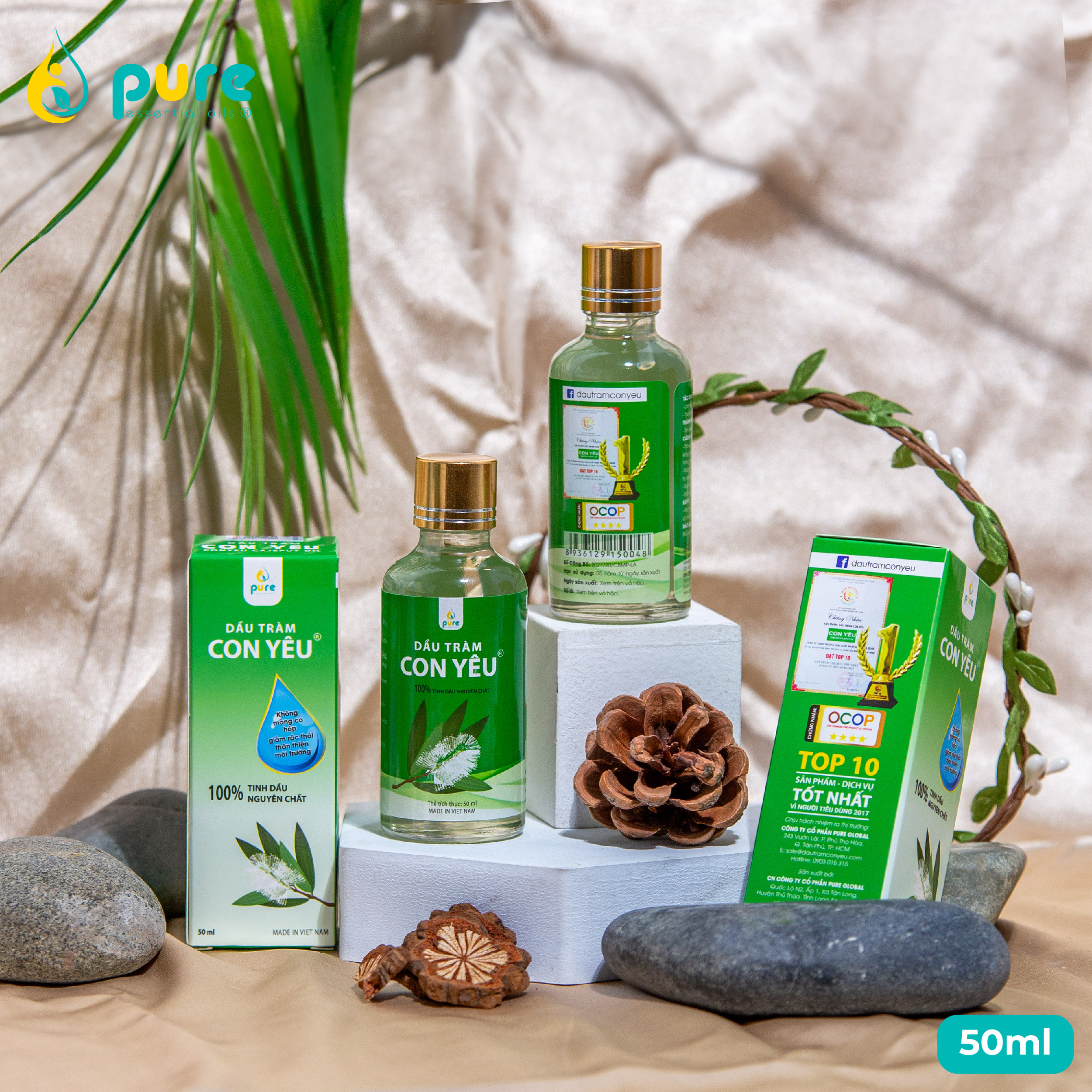 Dầu Tràm Con Yêu - 100% lá tràm - Giúp làm ấm người phòng cảm lạnh - Chống say tàu xe giảm đau đầu buồn nôn - Tinh dầu thiên nhiên an toàn cho sức khỏe gia đình - 50ml