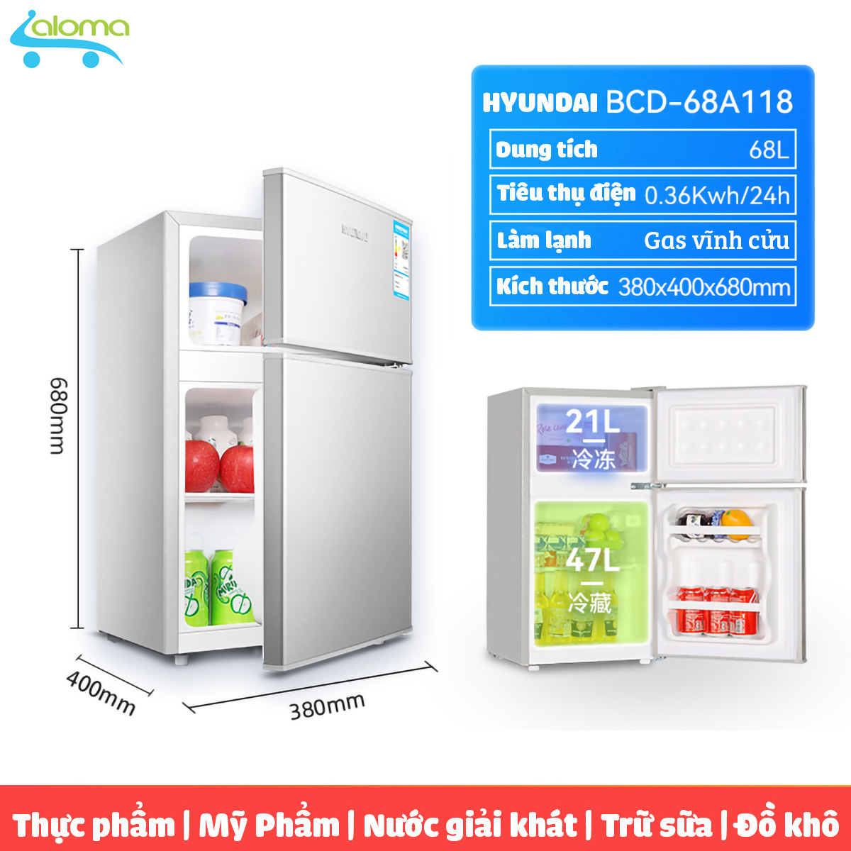 Tủ Lạnh Mini Hyundai 2 Ngăn 80L Có Ngăn Đá Chất Lượng Cao Bảo Hành 2 Năm - Dành Cho Chung Cư Mini/Kh