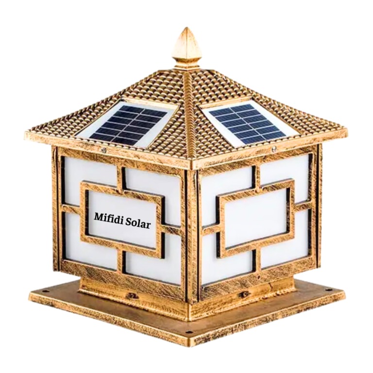 Đèn năng lượng mặt trời trụ cổng họa tiết cây tùng cao cấp sáng trên 12h chính hãng Mifidi Solar tấm pin Mono siêu to - BH VIP 1 năm miễn phí tận nhà