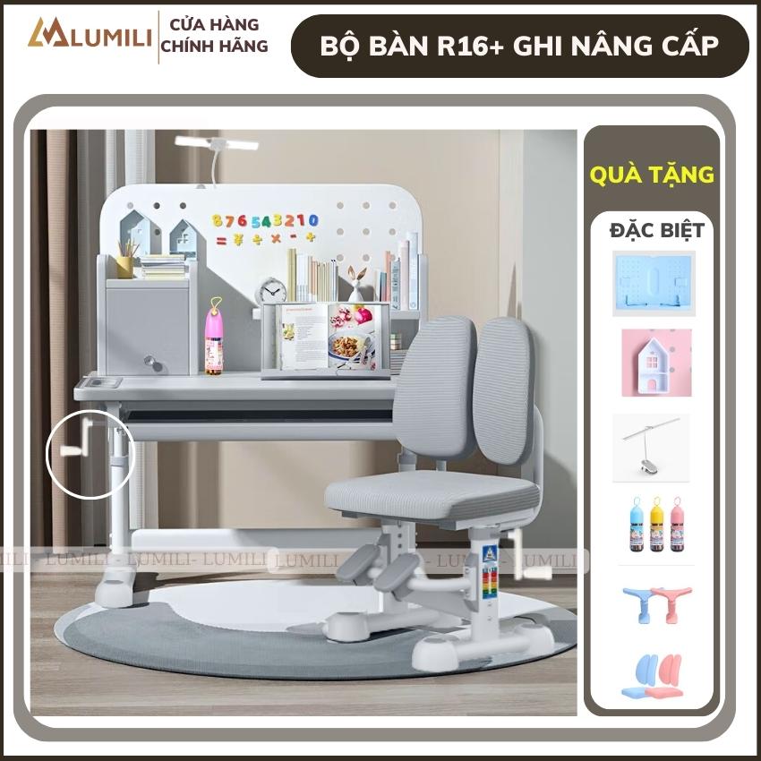 Bàn học sinh Lumili R16 có giá sách chống gù chống cận bàn ghế thông minh trẻ em bộ bàn học kèm kệ s