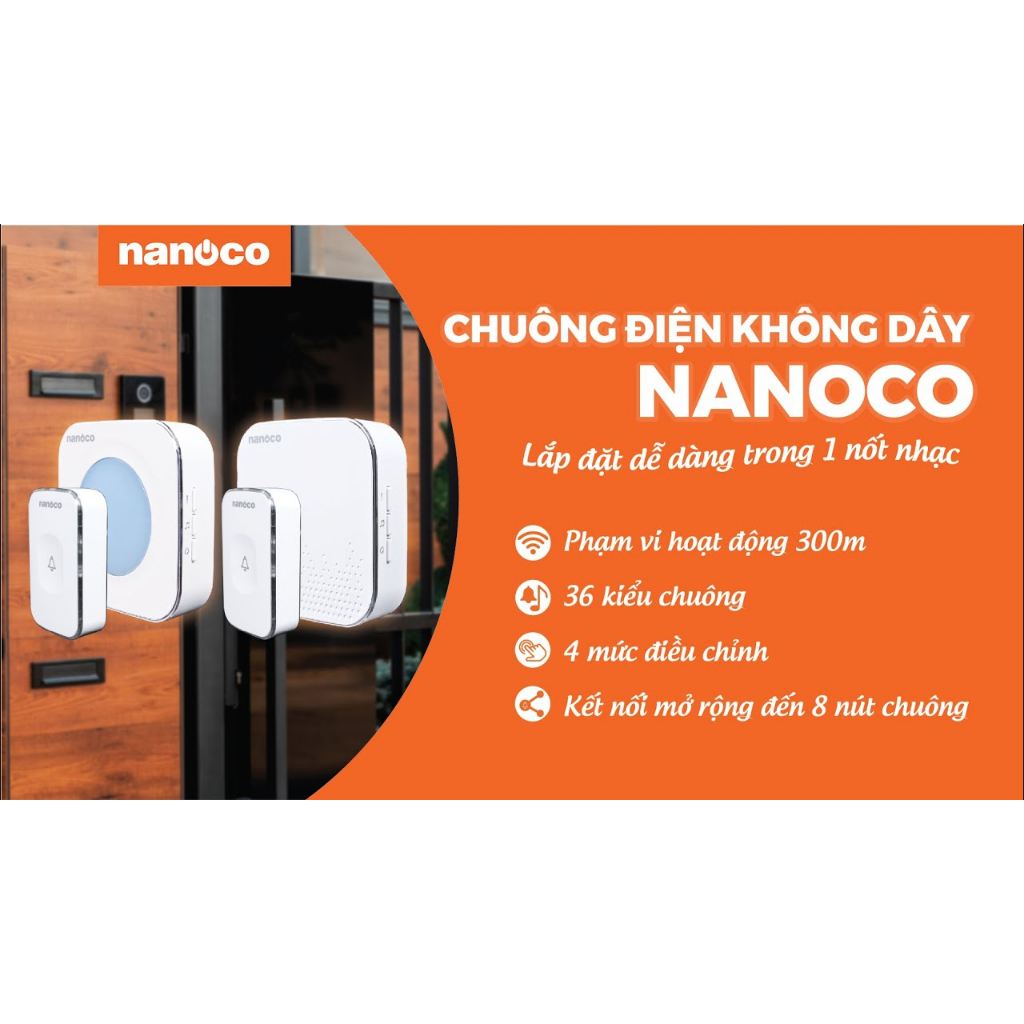Hàng chính_hãngChuông cửa không dây chuông điện Nanoco NDT15 ND156 ND157 . 36 kiểu chuông 4 mức âm l