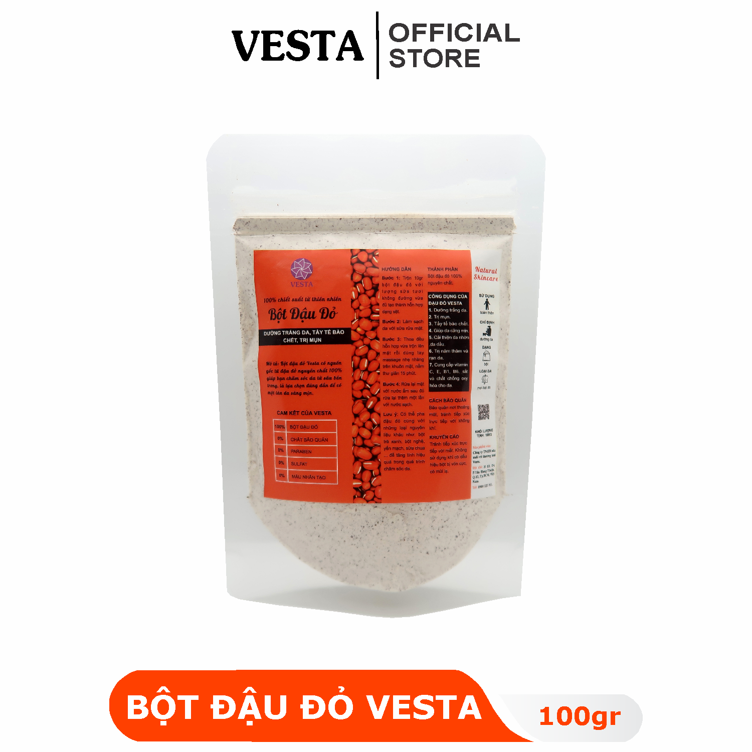 [HCM]Bột Đậu Đỏ Nguyên Chất Vesta Dưỡng Da Trắng Hồng Giảm Thâm Nám 100g