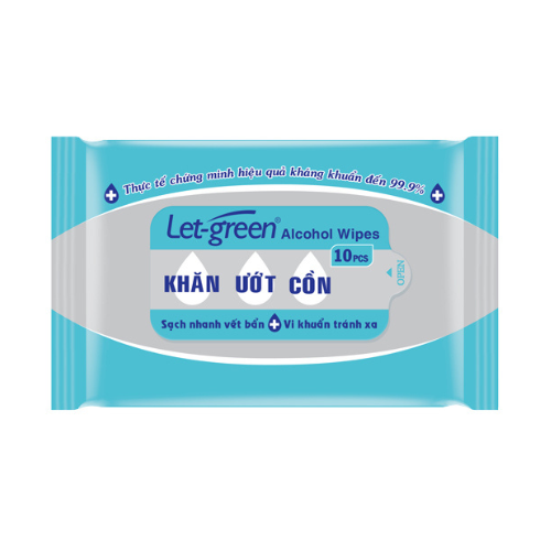 Lốc 10 Gói Khăn Giấy Ướt Có Cồn Bỏ Túi Let-green 10 miếng/gói