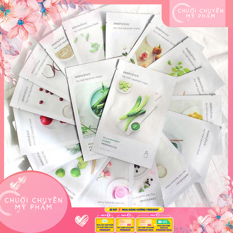 Combo Mặt Nạ Innisfree - Mặt Nạ Giấy Hàn Quốc My Real Squeeze Mask Combo Mặt Nạ Inisfree Nội Địa Cao Cấp Mặt Nạ Giấy Dưỡng Trắng Giảm Mụn Se Khít Lỗ Chân Lông Cho Làn Da Mịn Màng