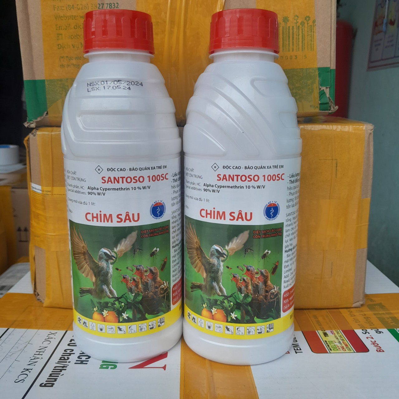 Santoso 100SC - Chim sâu- chai 1Lit  thành phần Alfa cypermethrin 100g/l Ruồi vàng bướm côn trùng  r