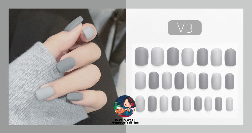 [Hcm]Móng Giả - Nail Ngắn Chuyển Màu [Sẵn Keo - Đóng Hộp 24 Mẫu Đủ Size] - Bộ 24 Móng V3