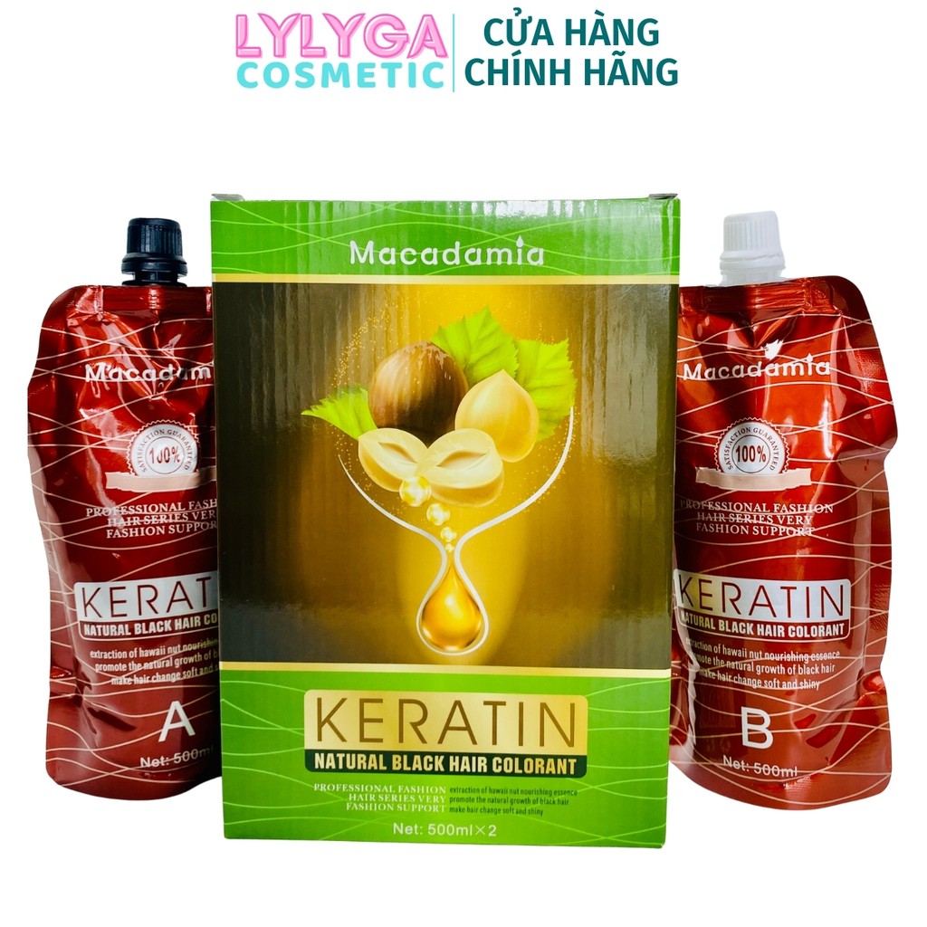 Nhuộm Đen Nhuộm Nâu Macadamia Keratin 500Mlx2 Không Dính Da Đầu Phủ Bạc Tóc Nhanh Và Tiết Kiệm Tn04