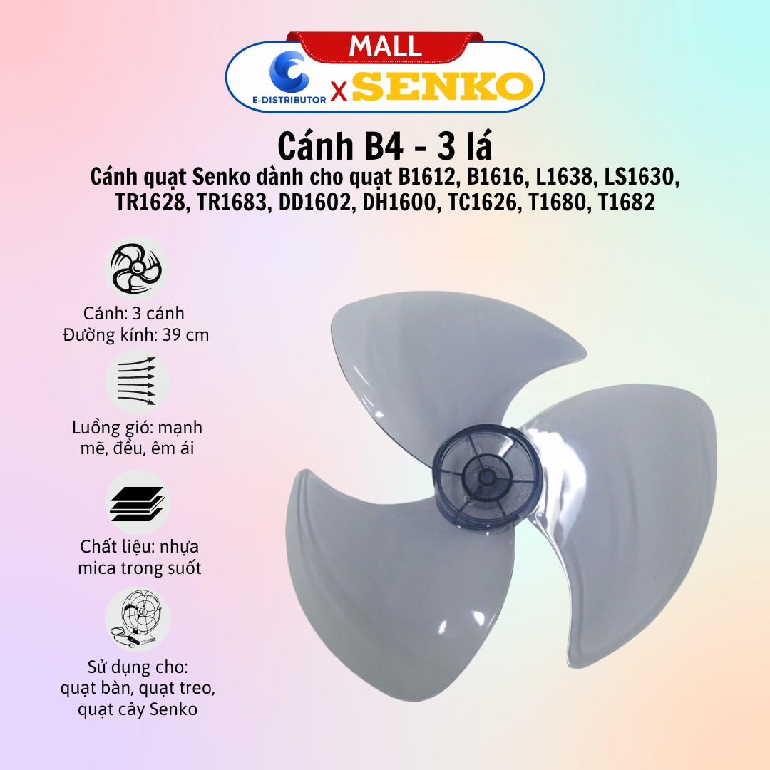 Cánh quạt 3 - 5 - 7 cánh Senko B3 B4 B5- Khóa Lồng Khóa Cánh - Nút Giật (Điều Khiển Xoay Quạt) - Pat