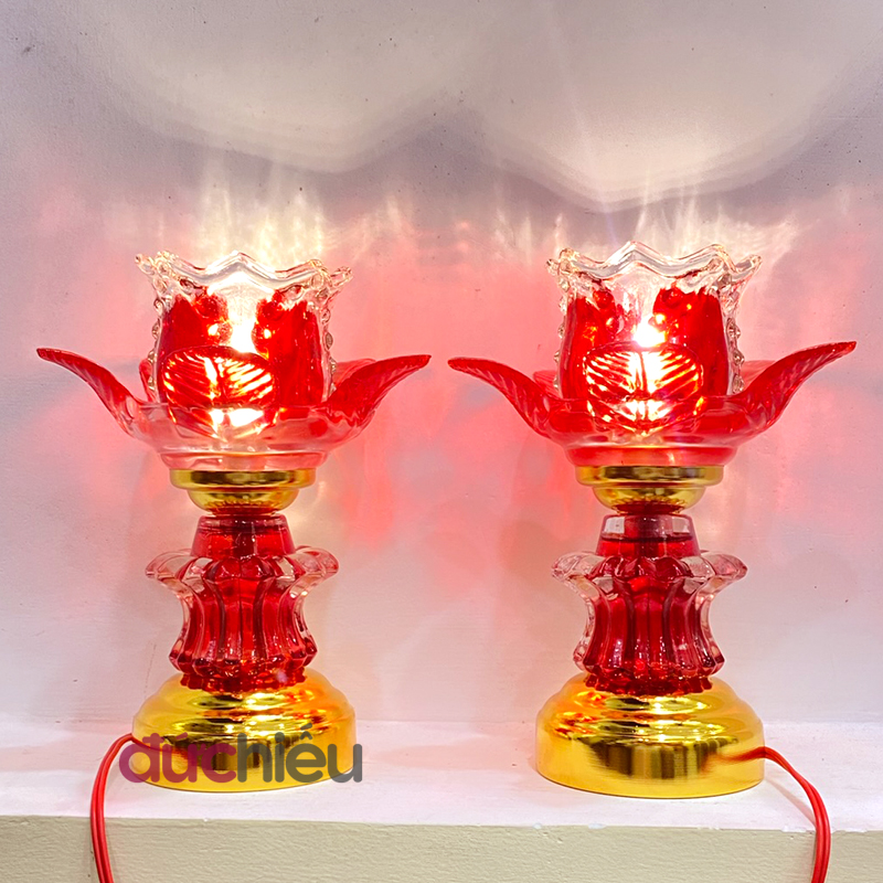 Đèn thờ cúng hoa sen để bàn thờ chất liệu thủy tinh cao 19cm - GH đèn cúng Phật Quan Âm - Đức Hiếu Shop