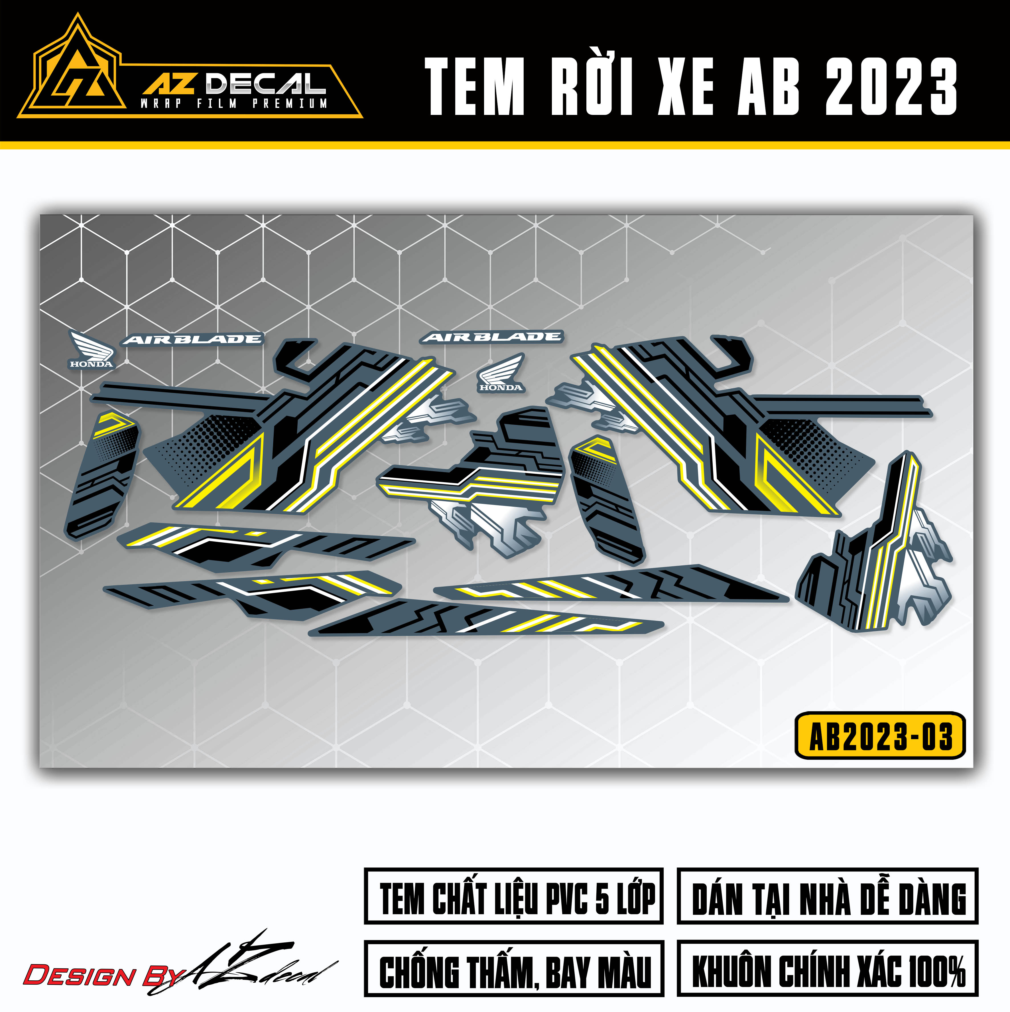Tem AirBlade 2023 Thiết Kế Hiện Đại | AB2023-03 | Team Decal Dán Xe Máy AB Air Blade 125 160 Chống N