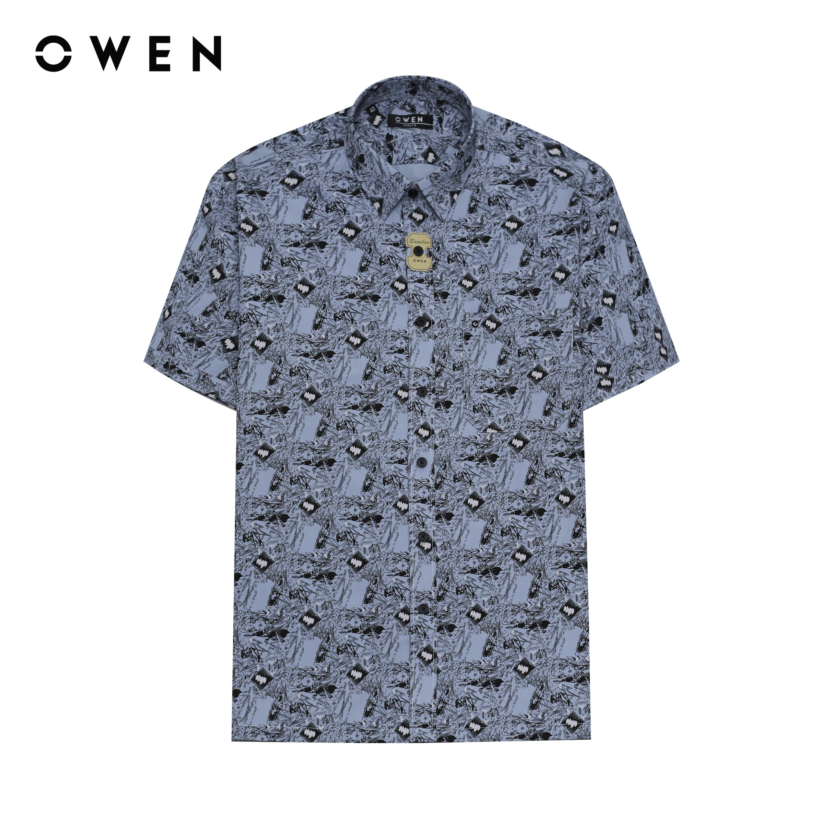 OWEN - Áo sơ mi ngắn tay Body Fit AB230678NT màu Xanh rêu chất liệu Bamboo-Polyester