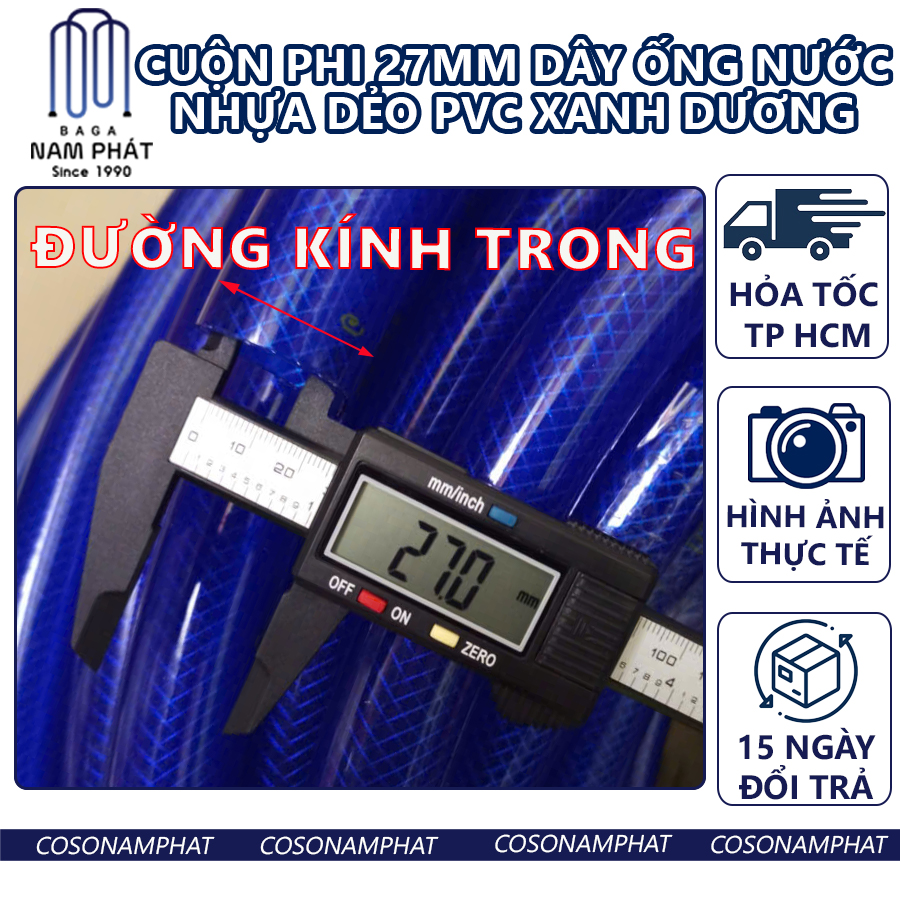 Cuộn Phi 27mm Dây Ống Nước Nhựa Dẻo PVC Xanh Dương Ống Dẫn Nước Tưới Cây Ống Nuoc Rửa Xe Đường Kính 