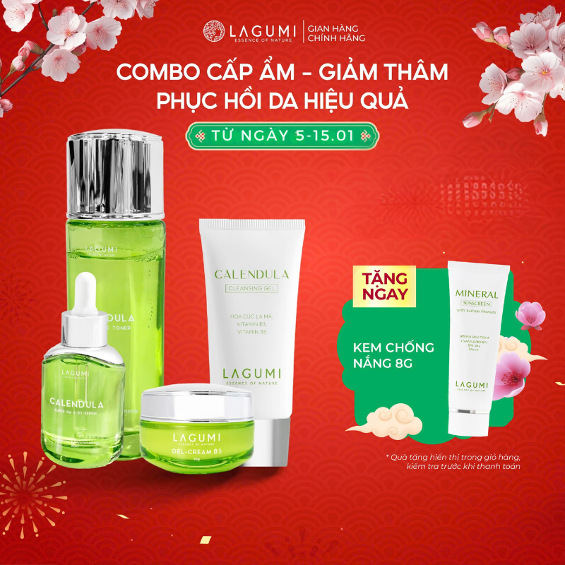 Bộ dưỡng da Lagumi 4 món sữa rửa mặt tonner serum kem dưỡng da hỗ trợ làm sạch dưỡng ẩm chuyên sâu