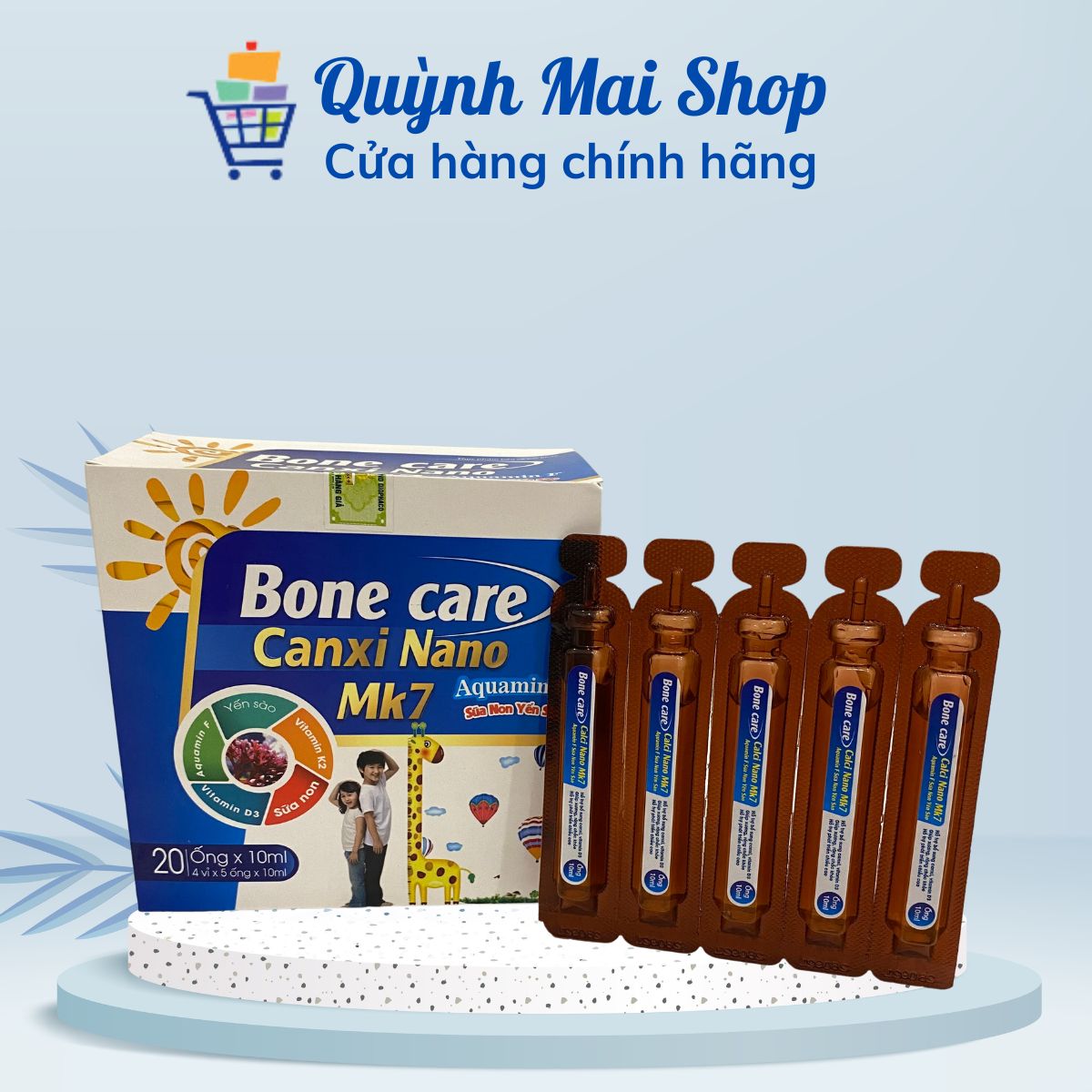 Bone care Canxi Nano MK7 Aquamin F Sữa non Yến sào hộp 20 ống x 10ml giúp bổ sung canxi vitamin d3 giúp xương răng chắc khỏe hỗ trợ phát triển chiều cao giảm nguy cơ còi xương ở trẻ em loãng xương ở người lớn