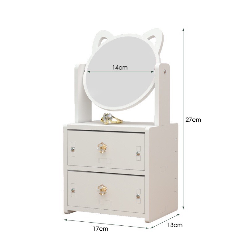 Kệ Đựng Mỹ Phâm Để Bàn Có Gương KMP-MINI Tủ Đựng Mỹ Phẩm Mini Để Bàn Thiết Kế Lắp Ráp Tiện Lợi Trama