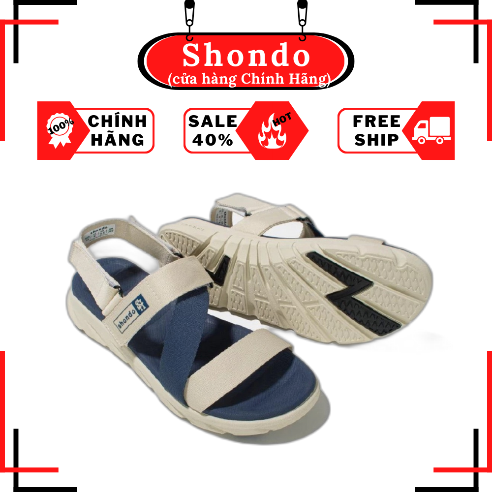 [SALE] Giày Sandals nam nữ SHONDO F6 Sport - F6S2525 - Màu be phối xanh