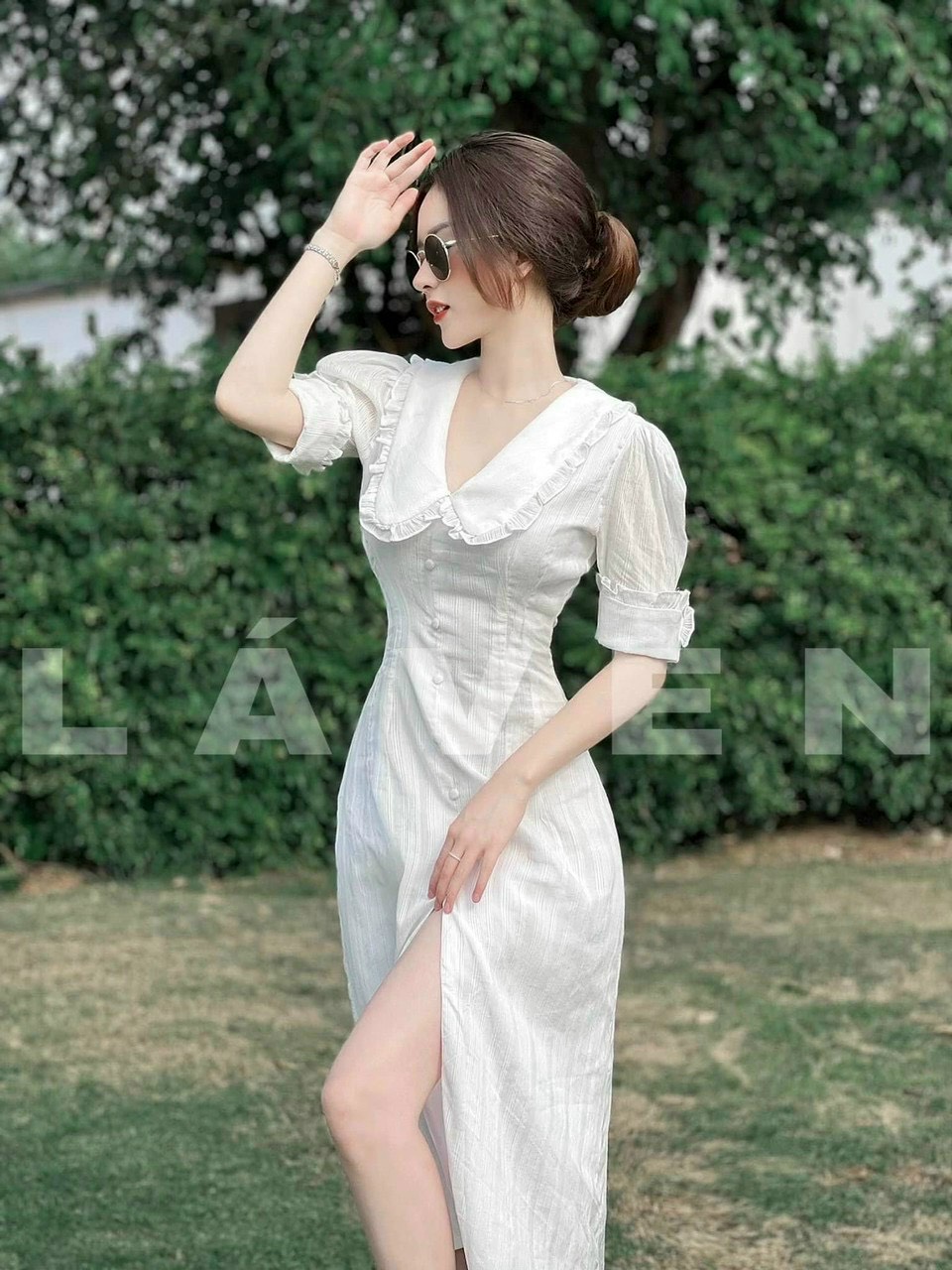 [Voucher 50k Freeship Max 0 đồng toàn quốc] Đầm lụa tiểu thư cổ bèo thanh lịch đầm trắng mặc đi đám 