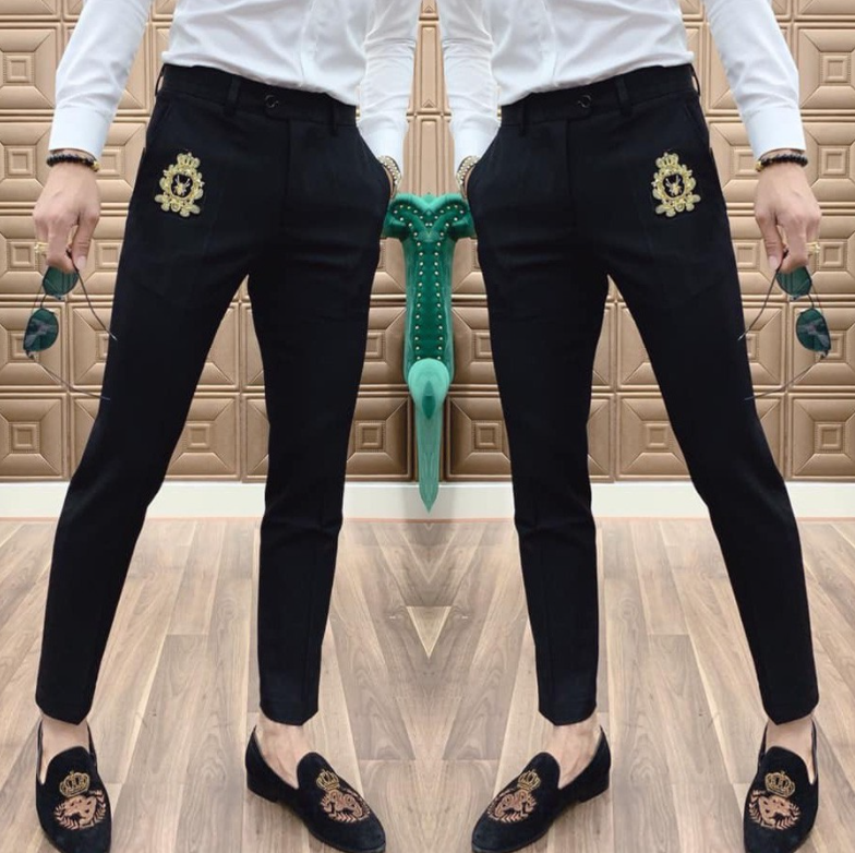 [Hoàn Tiền 15%] Quần tây nam (quần âu nam) thêu logo trẻ trung cá tính