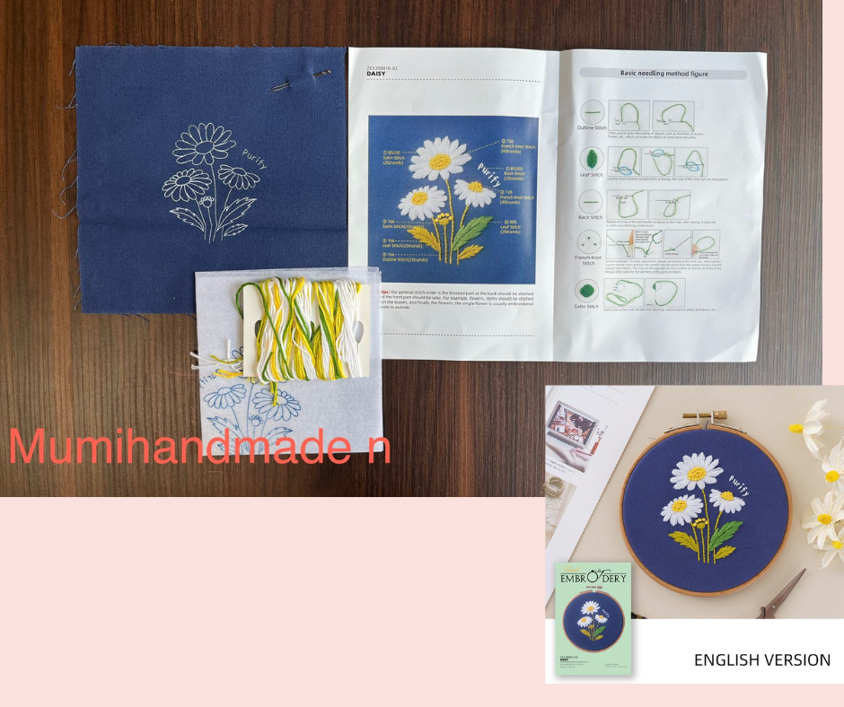 Bộ Kít Set tập thêu thủ công DIY cho người mới bắt đầu ( chưa bao gồm khung thêu 12cm)