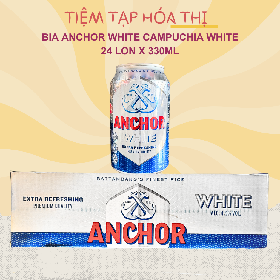 Thùng 24 Lon Bia Anchor White Campuchia 330ml Nồng Độ 4.5% Anchor Bạc