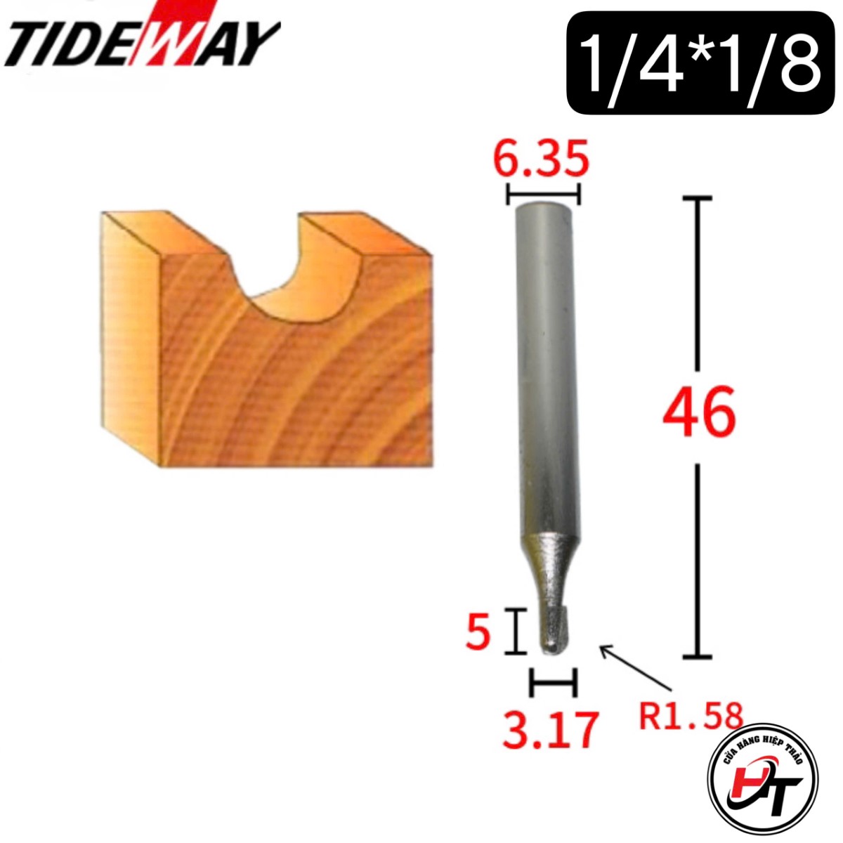 Mũi phay alu soi gỗ cnc quả đào tròn lưỡi phay rãnh dao cầu 6mm 0502 TIDEWAY MSD-TW