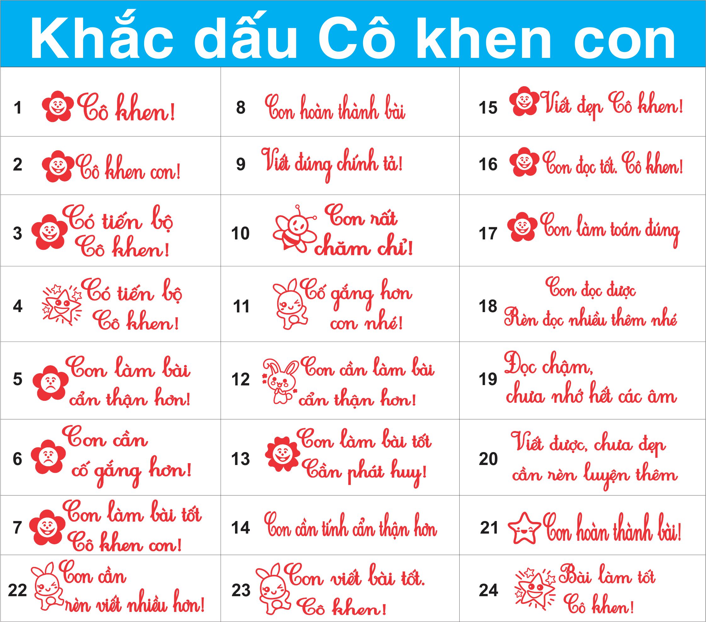 Khắc dấu cô khen con con dấu tiểu học mầm non