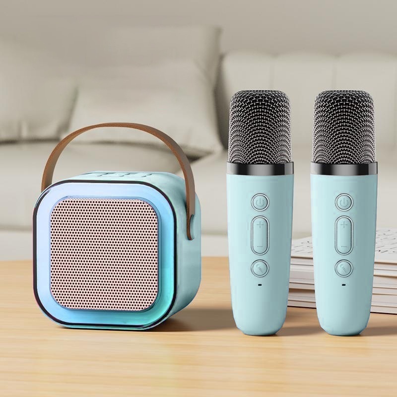 Loa bluetooth mini karaoke loa mini có mic K12 đèn LED loa kèm 2 micro thiết kế nhỏ gọn tiện dụng - Happy Life 4U