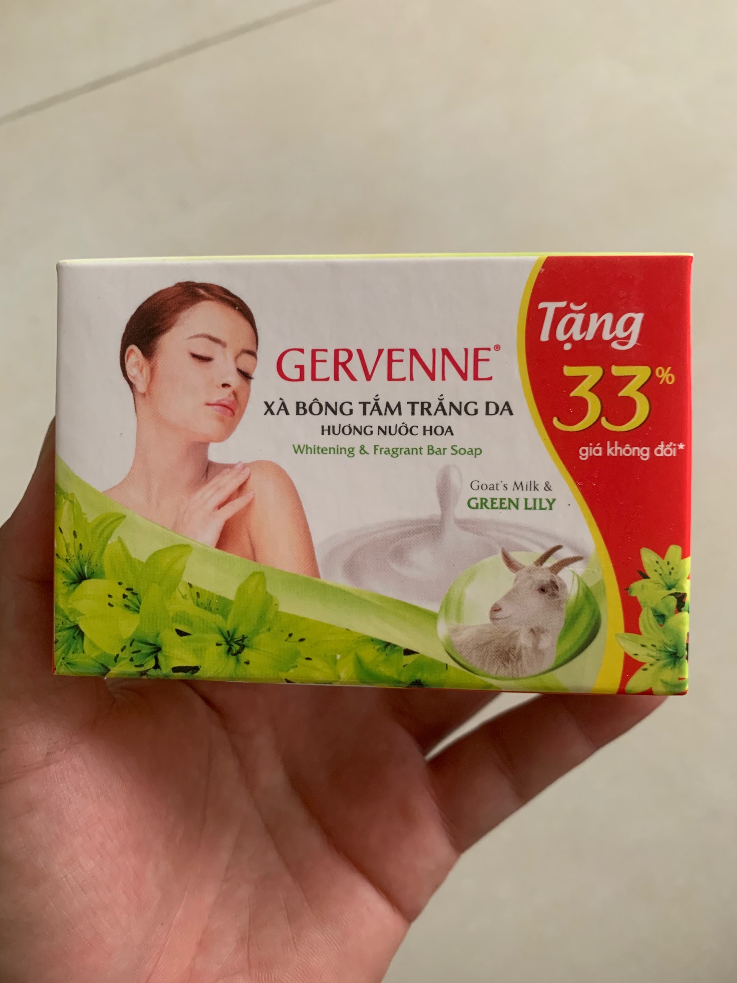 [HCM]Gervenne - Xà bông tắm trắng da  gervenne 90g tặng dung tích 33% lên 120g