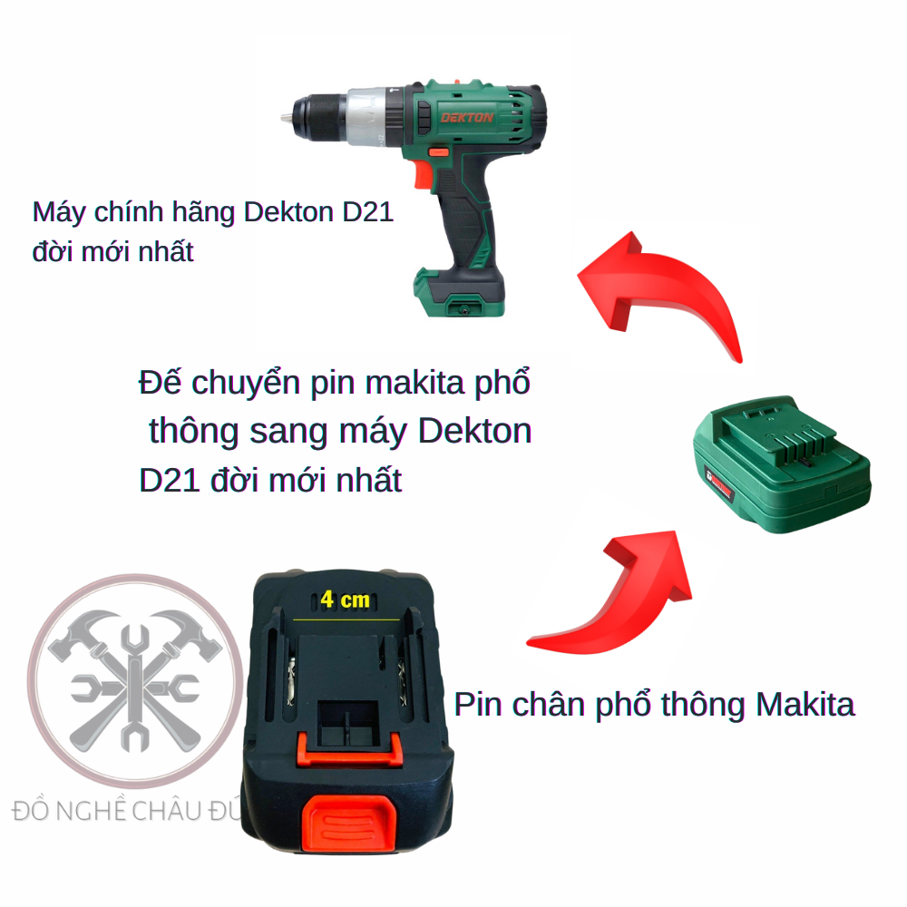 Đế chuyển chân pin từ D21 sang M21 Dekton dùng để chuyển chân pin từ M21 sang D21 màu  xanh chính hã