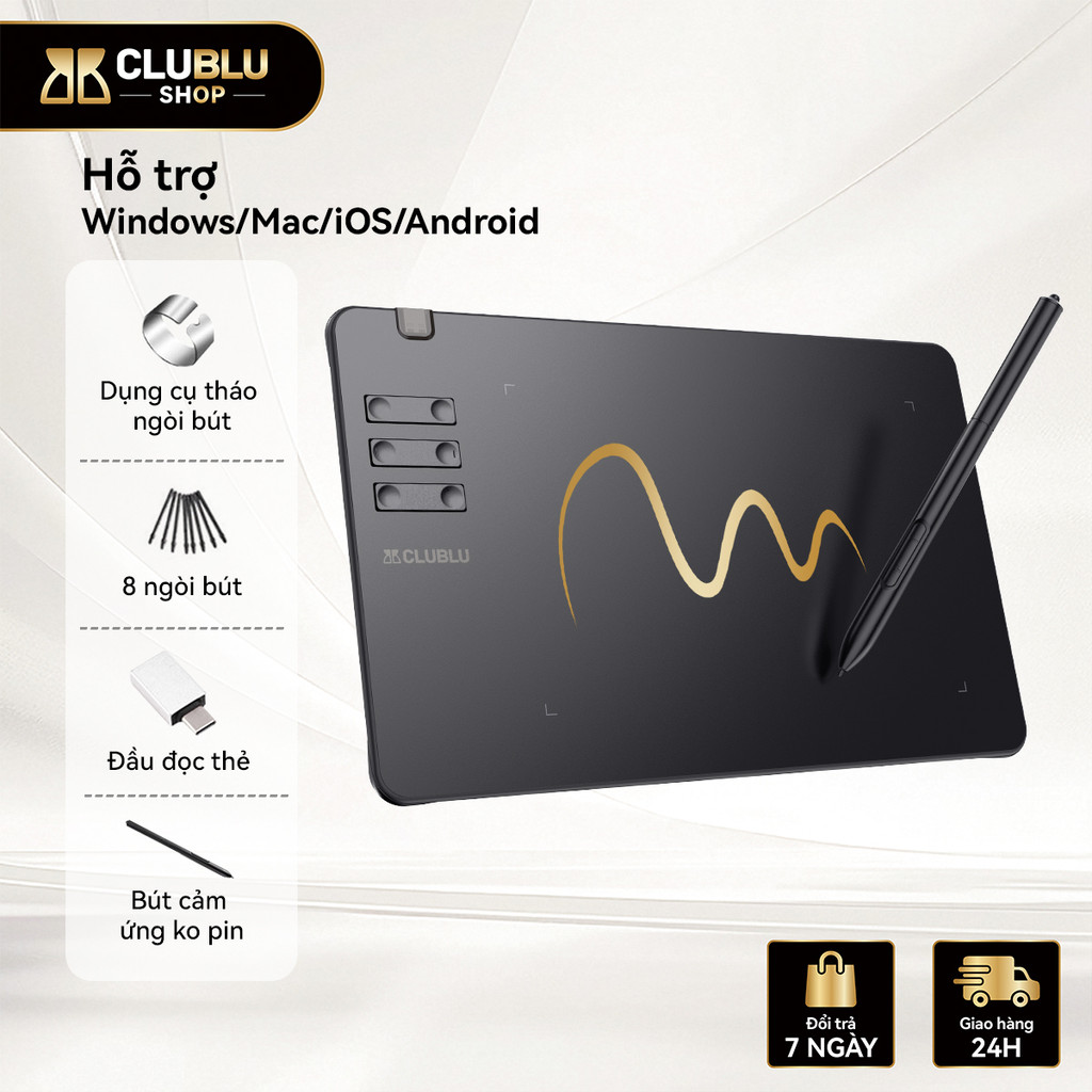 CLUBLU Bảng Vẽ Điện Tử T605 Với Bút Mức Độ Áp Lực Hỗ Trợ OSU Vẽ Dạy Trực Tuyến Android PC Laptop