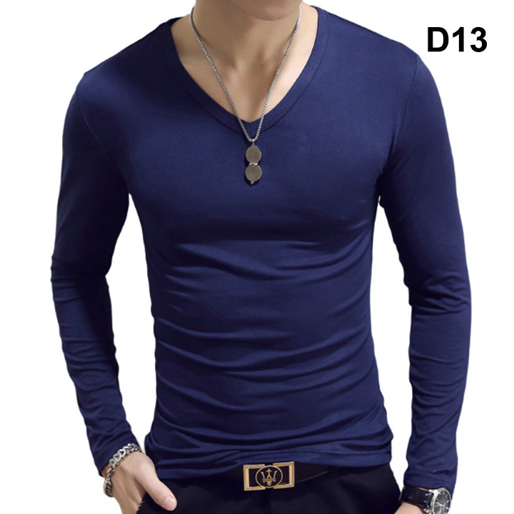 [ HOT SALE ] Áo thun nam cổ tim tay dài vải thun lạnh cotton đẹp nhiều màu đủ size