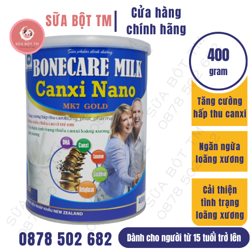 Hộp 400gr Sữa Bột Tăng Chiều Cao Bonecare Milk Canxi Nano MK7 Gold Tăng Cường Hấp Thu Canxi Phát Triển Chiều Cao Ở Trẻ Em