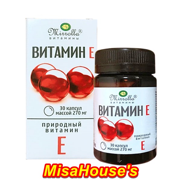Vitamin E đỏ Nga Mirrolla 270mg Hộp 30 Viên [Hàm lượng vitamin E lên tới 270mg Làm đẹp da cùng với nhiều lợi ích cho sức khỏe] – Xuất xứ NGA