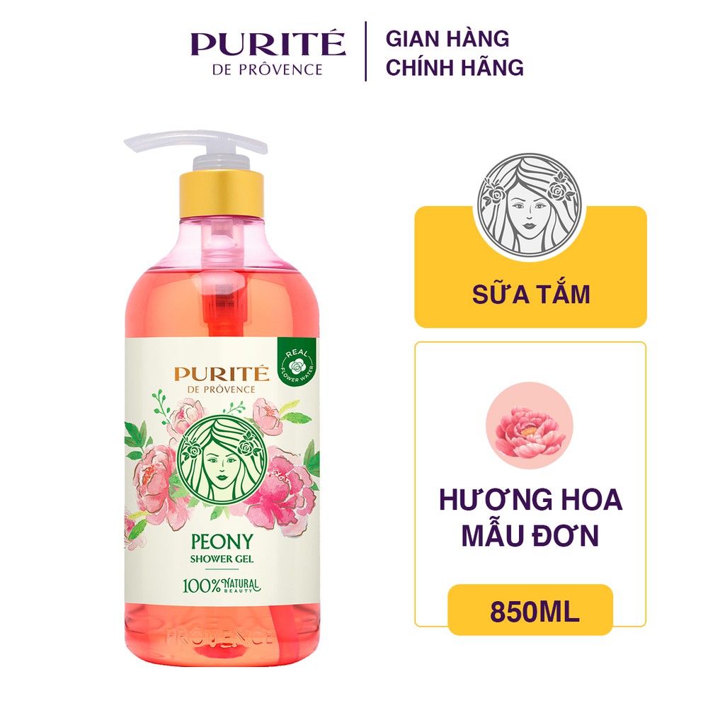 (Kèm Quà Tặng) Sữa Tắm Thiên Nhiên Purité Hoa Mẫu Đơn 850Ml