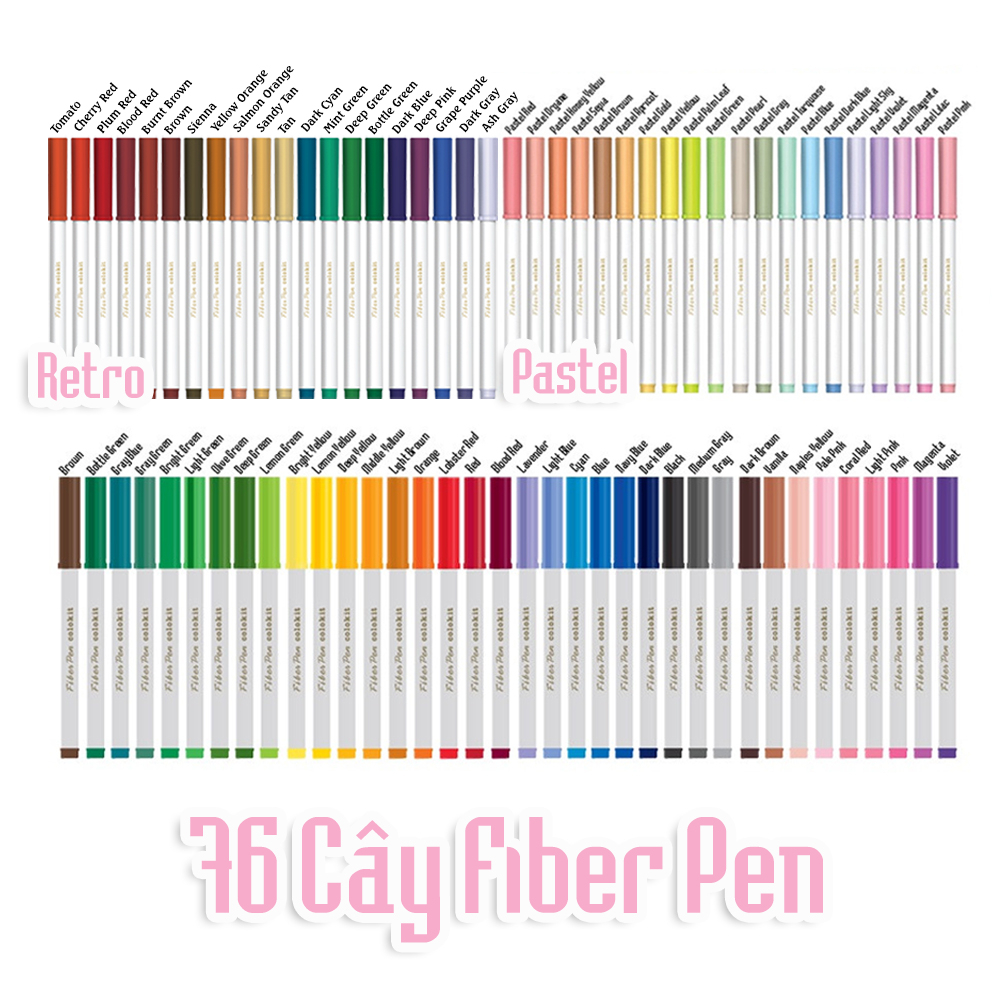 Bút lông màu Fiber Pen Thiên Long Colokit - Combo bút lông màu 40/56/76 cây ngòi cao cấp dễ dàng rửa sạch an toàn