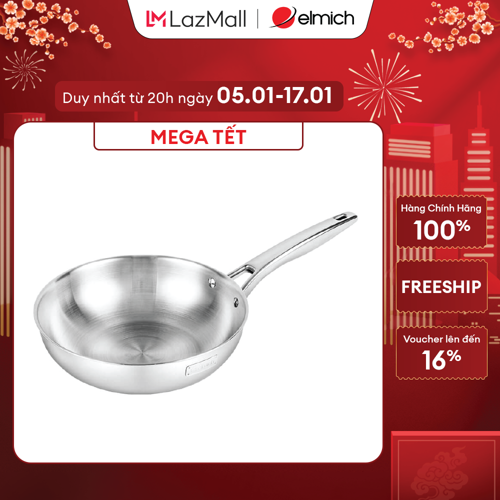 (Duy nhất từ 05-17.01)Chảo Inox nguyên khối Elmich Trimax EL 3846MOL/LOL size 2628cm