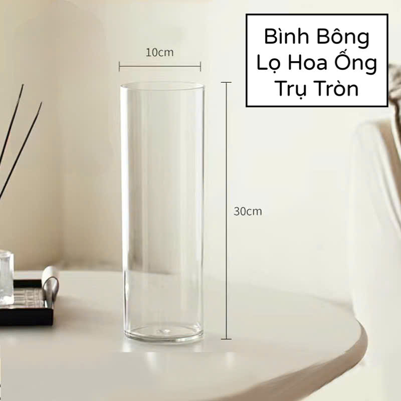 Bình Thuỷ Tinh Hình Trụ Tròn Nhiều Kích Thước Φ 10Cm Dùng Cắm Hoa - Trồng Cây - Nuôi Cá