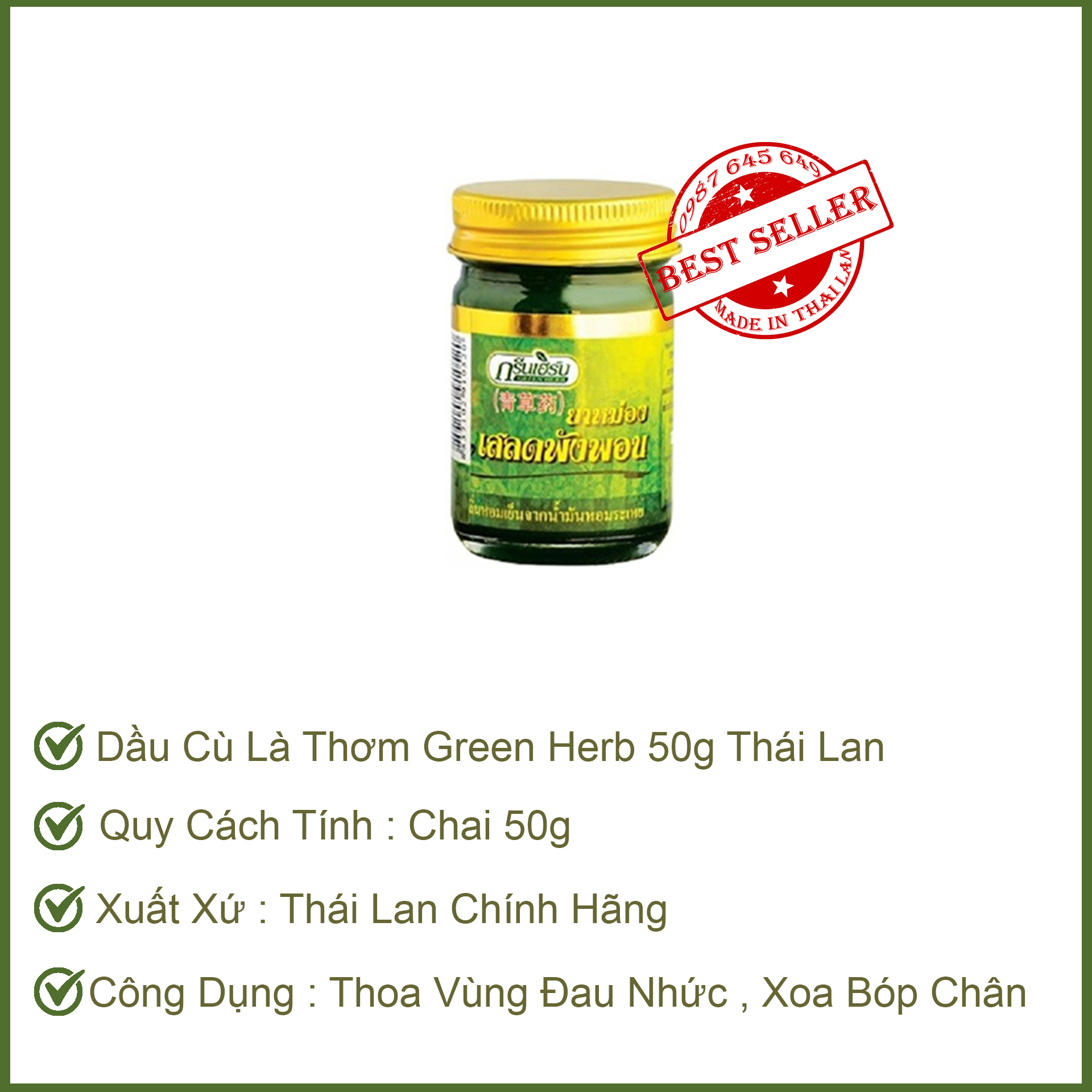 [Hcm]Dầu Cù Là Thơm Green Herb 50G Thái Lan