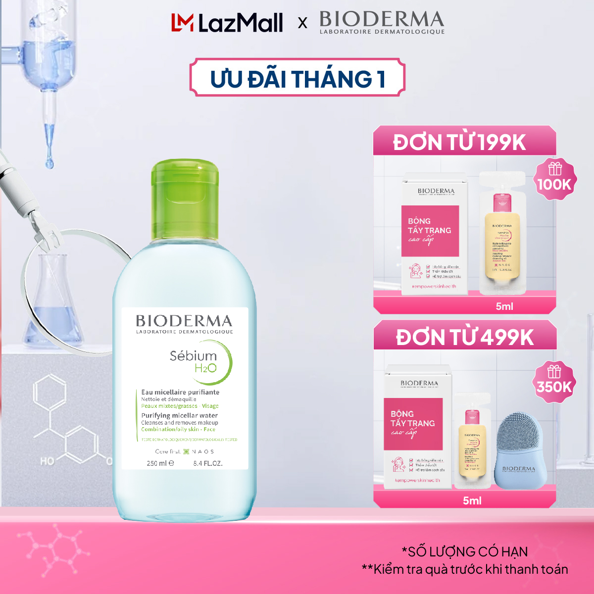 Dung dịch làm sạch và tẩy trang Micellar cho da hỗn hợp và da dầu Bioderma Sebium H2O - 250ml