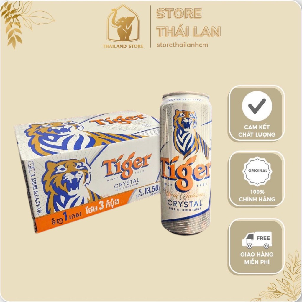 [COMBO 1 THÙNG 24 LON]  BIA TIGER BẠC CRYSTAL Lon 330ml – NHẬP KHẨU CAMPUCHIA