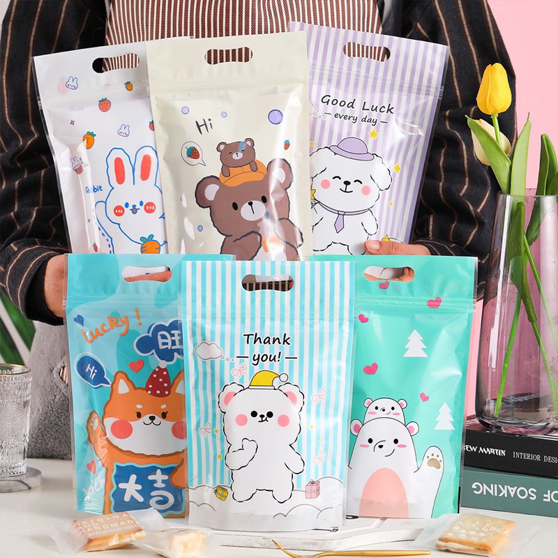 Combo 10 Túi Zip Đựng Đồ Có Quai Xách Hoạt Hình Cute -Túi Zipper Đựng Kẹo Nougat / Túi Đựng Bánh Kẹo Nougat Siêu Xinh - Túi Zip Hoạt Hình Đựng Quà Tặng