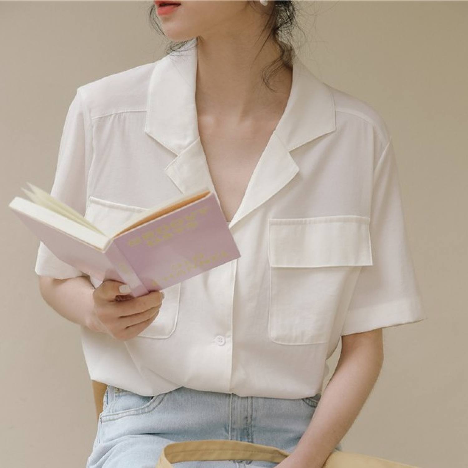 Áo sơ mi nữ cộc tay cổ vest vải thô đũi Sơ Mi tay ngắn Áo sơ mi nữ ngắn tay cổ vest form nhỏ kiểu dá
