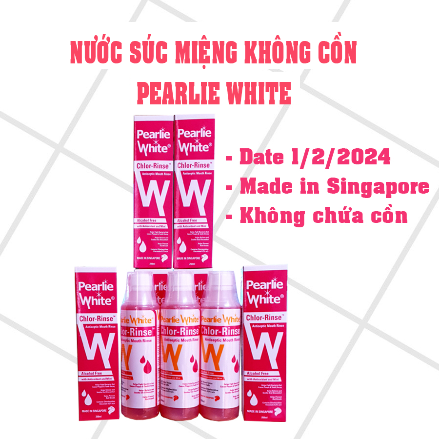 Nước Súc Miệng Pearlie White Singapore Chứa 0.2% Chlorhexidine Không Chứa Cồn Sát Khuẩn - Hồng (250m